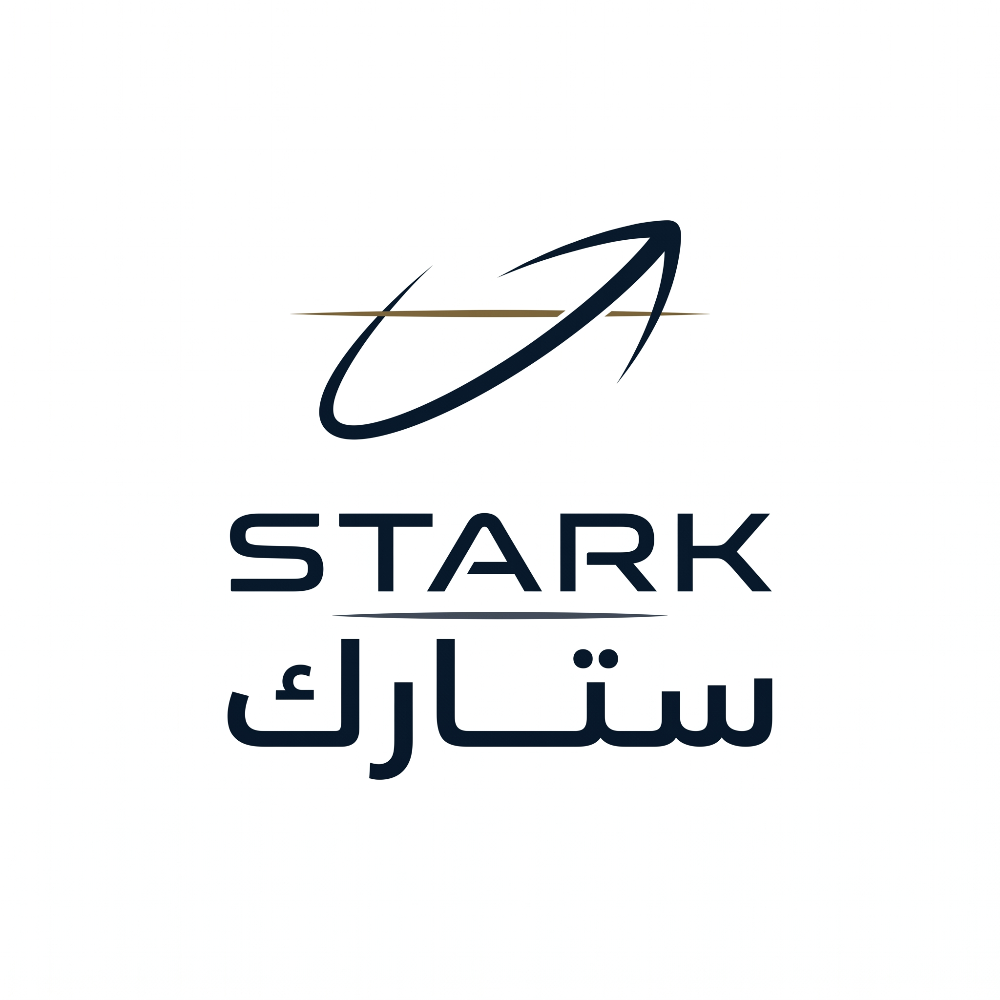 AI Design for Design a world-class futuristic minimalist logo for "STARK | ستارك".
Create a unique abstract symbol inspired by a silent trajectory moving through space — represented by a single elegant geometric path or a subtle directional form.
The symbol should embody:
- Precision
- Innovation
- Intelligence
- Motion
- Quiet confidence
The design must be:
- Extremely simple
- Elegant
- Futuristic
- Memorable
- Timeless
Design language:
Ultra-minimal geometry,
subtle directional movement,
perfect proportions,
refined negative space,
inspired by aerospace identity systems, luxury industrial brands, and next-generation technology companies.
The symbol should feel like a premium global engineering and technology corporation from the future.
Avoid:
- Lightning bolts
- Gears
- Buildings
- Circuit patterns
- Electronic icons
- Traditional engineering symbolism
- Complex or decorative shapes
Color palette:
- Deep Midnight Blue (#0B1623)
- Gunmetal Gray (#39424E)
- Dark Antique Gold (#8A6A3D)
Use Deep Midnight Blue as the primary color, Gunmetal Gray for supporting elements, and Dark Antique Gold as a subtle premium accent.
Typography:
Create a custom futuristic sans-serif wordmark for "STARK" with elegant spacing and engineered proportions.
Include the Arabic name "ستارك" in a matching contemporary style.
Presentation:
Raw logo concept only,
pure white background,
flat vector artwork,
no shadows,
no mockups,
no gradients,
no textures,
no 3D effects.