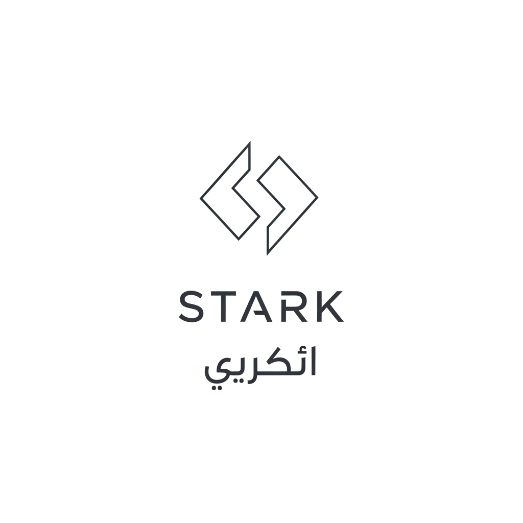 AI Design for Create a raw futuristic logo for "STARK | ستارك".
Design an ultra-minimal symbol consisting of two thin geometric strokes that nearly touch but never intersect.
The empty space between them should create a subtle visual illusion representing intelligent energy transfer, automation, and future engineering.
The symbol must be:
- Extremely simple
- Memorable
- Elegant
- Futuristic
- Corporate
Use only pure geometry and negative space.
Include the English name "STARK" and the Arabic name "ستارك".
Output only a clean raw logo on a white background.
No shadows.
No gradients.
No mockups.
No effects.