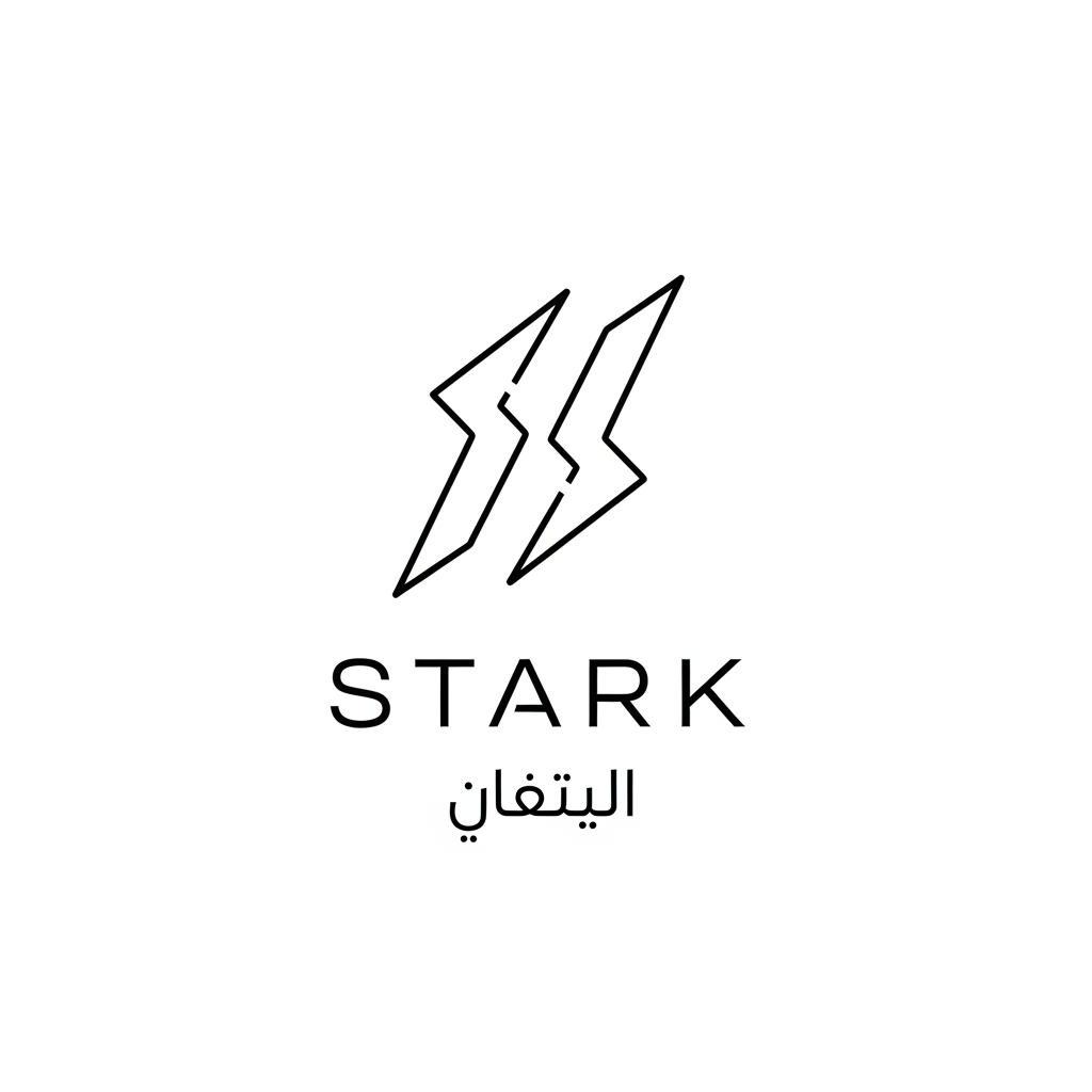 AI Design for Create a raw futuristic logo for "STARK | ستارك".
Design an ultra-minimal symbol consisting of two thin geometric strokes that nearly touch but never intersect.
The empty space between them should create a subtle visual illusion representing intelligent energy transfer, automation, and future engineering.
The symbol must be:
- Extremely simple
- Memorable
- Elegant
- Futuristic
- Corporate
Use only pure geometry and negative space.
Include the English name "STARK" and the Arabic name "ستارك".
Output only a clean raw logo on a white background.
No shadows.
No gradients.
No mockups.
No effects.