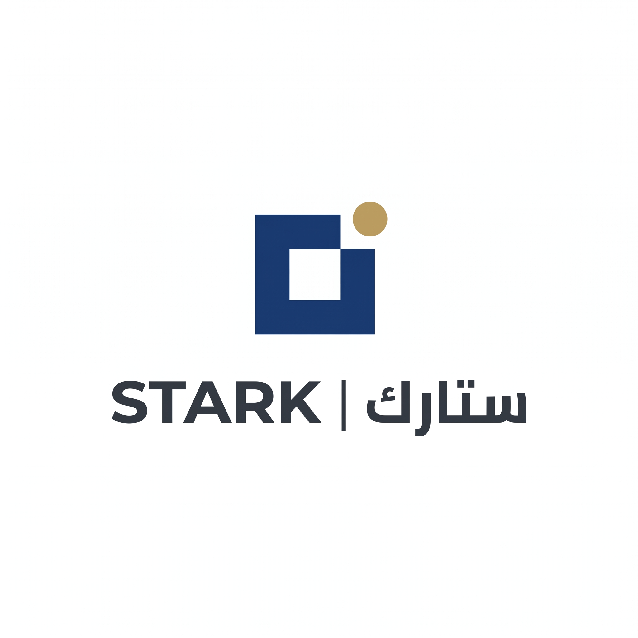 AI Design for Create a premium corporate logo for "STARK | ستارك".
Design an ultra-minimal symbol using one geometric shape and one offset point.
The displaced point should symbolize:
- Smart systems
- Innovation
- Future engineering
- Advanced thinking
The logo should feel:
- Elegant
- Intelligent
- Luxurious
- Memorable
Design language:
Minimalism,
perfect spacing,
Swiss-inspired corporate branding.
Color palette:
- Deep Graphite (#262626)
- Dark Sapphire (#153A63)
- Muted Gold (#B0894F)
Typography:
Modern geometric typography for "STARK" and Arabic "ستارك".
Output:
Raw vector logo,
white background,
no shadows,
no mockups.