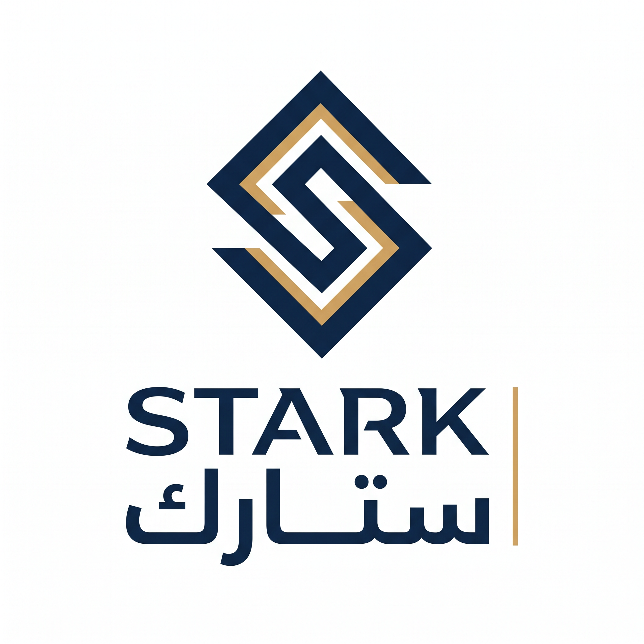 AI Design for Create a world-class logo for "STARK | ستارك".
Design a minimalist geometric symbol with a hidden letter element created through negative space.
The logo should feel:
- Intelligent
- Premium
- Memorable
- Corporate
Style:
Simple geometry,
subtle negative space,
clean modern branding.
Colors:
- Midnight Blue (#0F2340)
- Warm Gold (#D1A15C)
Typography:
Custom modern typography for "STARK" and Arabic "ستارك".
Output:
Raw logo,
white background,
vector style only.