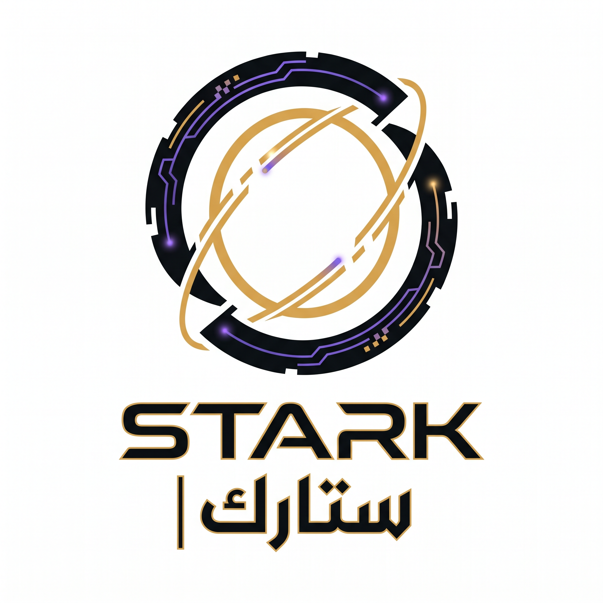AI Design for Create a futuristic luxury logo for "STARK | ستارك".
Design an abstract symbol inspired by a digital eclipse using broken circular geometry and subtle asymmetry.
The symbol should communicate:
- Future technology
- Engineering
- Intelligence
- Innovation
Style:
Minimal futurism,
architectural balance,
premium industrial branding.
Color palette:
- Midnight Black (#111111)
- Iridescent Purple (#7A5CFF)
- Warm Titanium Gold (#D7A44A)
Typography:
Design elegant futuristic typography for "STARK" and Arabic "ستارك".
Output:
Raw vector logo,
pure white background,
no shadows,
no gradients,
no mockups.