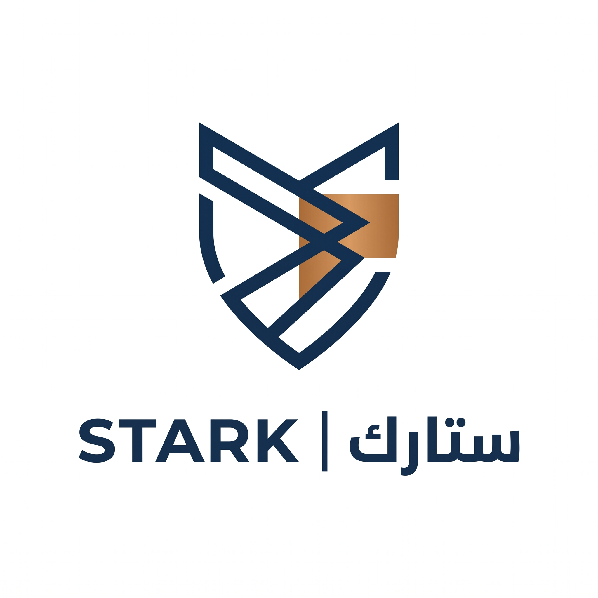 AI Design for Create a premium logo for "STARK | ستارك".
Design an abstract geometric symbol with one subtle offset element, creating a sense of movement and innovation.
The logo should feel:
- Minimal
- Technical
- Luxurious
- Modern
Colors:
- Navy Blue (#112E51)
- Copper Gold (#B8793F)
Typography:
Modern geometric typography for "STARK" and Arabic "ستارك".
Output:
Raw vector logo,
white background,
no effects.