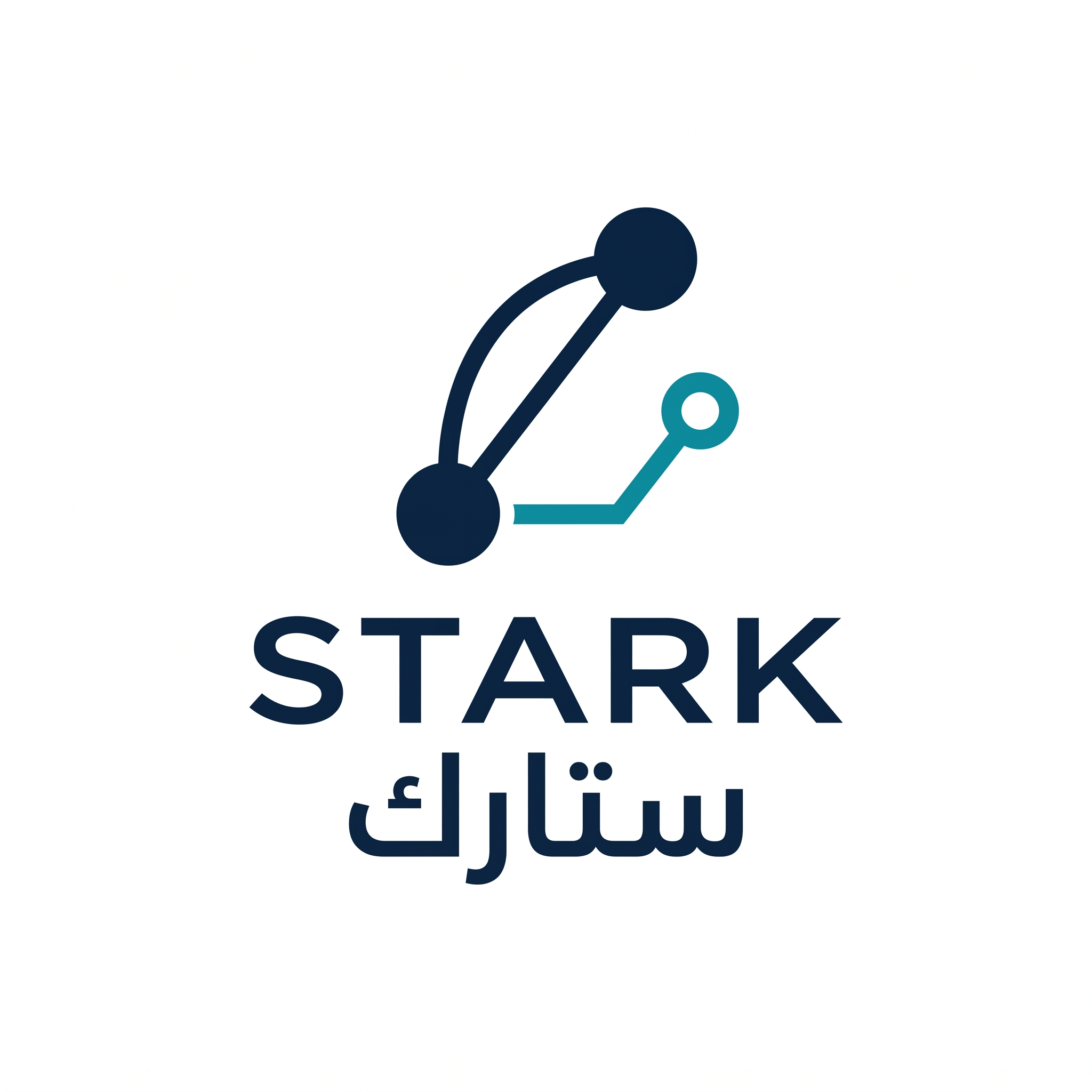 AI Design for Design a minimalist engineering logo for "STARK | ستارك".
Create an abstract symbol using two or three connected points with minimal geometric lines.
The symbol should represent:
- Smart systems
- Engineering
- Connectivity
- Innovation
Style:
Clean,
minimal,
corporate,
timeless.
Colors:
- Deep Navy (#0B1F3A)
- Teal Blue (#0099A8)
Typography:
Modern professional "STARK" with Arabic "ستارك".
Output:
Raw logo only,
white background,
flat vector style.