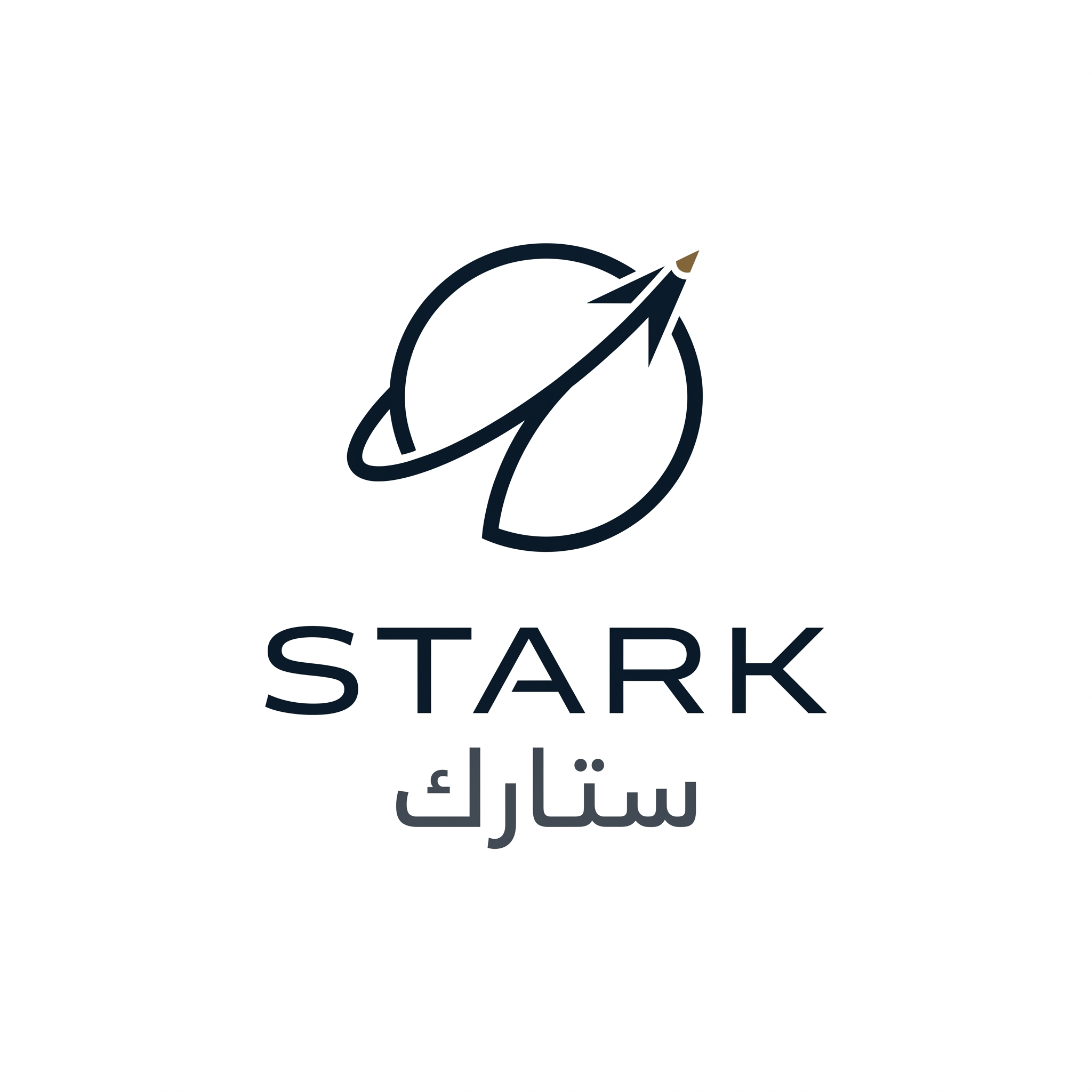 AI Design for Design a world-class futuristic minimalist logo for "STARK | ستارك".
Create a unique abstract symbol inspired by a silent trajectory moving through space — represented by a single elegant geometric path or a subtle directional form.
The symbol should embody:
- Precision
- Innovation
- Intelligence
- Motion
- Quiet confidence
The design must be:
- Extremely simple
- Elegant
- Futuristic
- Memorable
- Timeless
Design language:
Ultra-minimal geometry,
subtle directional movement,
perfect proportions,
refined negative space,
inspired by aerospace identity systems, luxury industrial brands, and next-generation technology companies.
The symbol should feel like a premium global engineering and technology corporation from the future.
Avoid:
- Lightning bolts
- Gears
- Buildings
- Circuit patterns
- Electronic icons
- Traditional engineering symbolism
- Complex or decorative shapes
Color palette:
- Deep Midnight Blue (#0B1623)
- Gunmetal Gray (#39424E)
- Dark Antique Gold (#8A6A3D)
Use Deep Midnight Blue as the primary color, Gunmetal Gray for supporting elements, and Dark Antique Gold as a subtle premium accent.
Typography:
Create a custom futuristic sans-serif wordmark for "STARK" with elegant spacing and engineered proportions.
Include the Arabic name "ستارك" in a matching contemporary style.
Presentation:
Raw logo concept only,
pure white background,
flat vector artwork,
no shadows,
no mockups,
no gradients,
no textures,
no 3D effects.