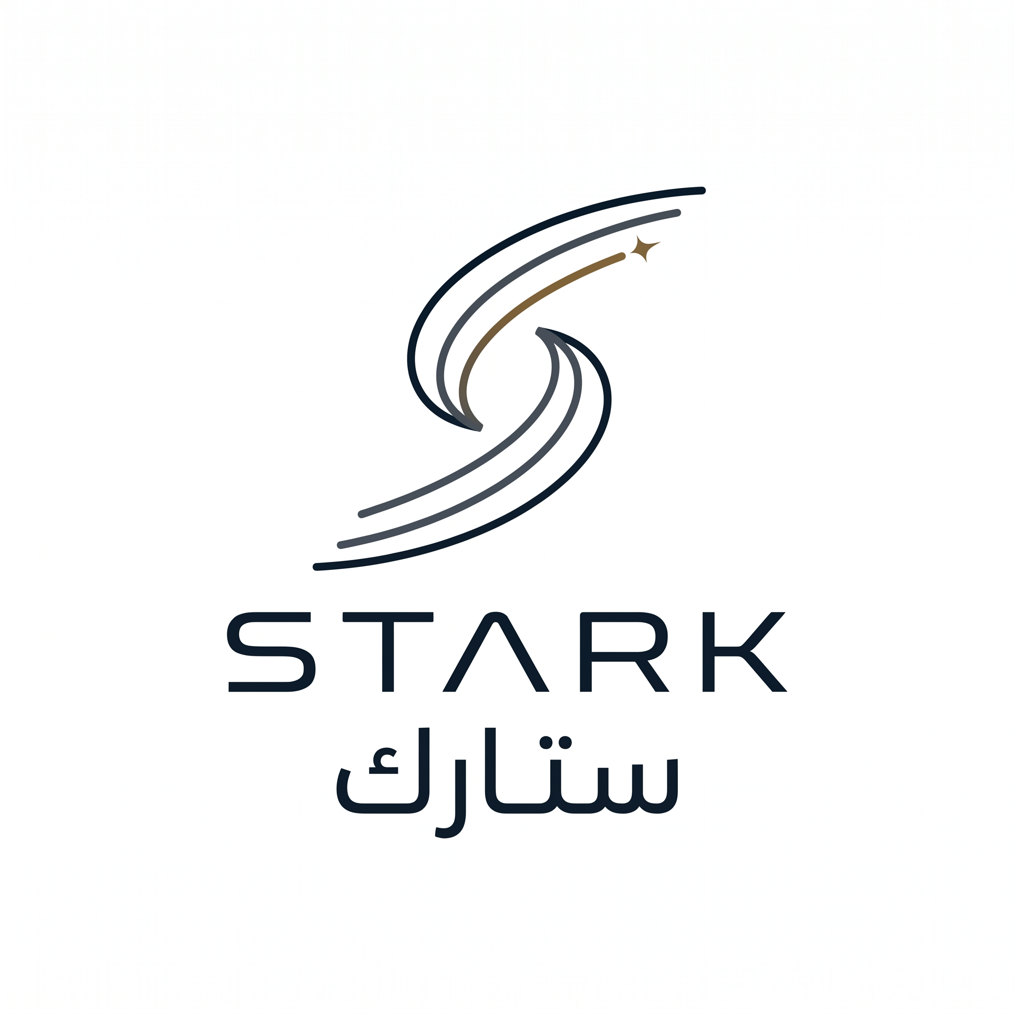 AI Design for Design a world-class futuristic minimalist logo for "STARK | ستارك".
Create a unique abstract symbol inspired by a silent trajectory moving through space — represented by a single elegant geometric path or a subtle directional form.
The symbol should embody:
- Precision
- Innovation
- Intelligence
- Motion
- Quiet confidence
The design must be:
- Extremely simple
- Elegant
- Futuristic
- Memorable
- Timeless
Design language:
Ultra-minimal geometry,
subtle directional movement,
perfect proportions,
refined negative space,
inspired by aerospace identity systems, luxury industrial brands, and next-generation technology companies.
The symbol should feel like a premium global engineering and technology corporation from the future.
Avoid:
- Lightning bolts
- Gears
- Buildings
- Circuit patterns
- Electronic icons
- Traditional engineering symbolism
- Complex or decorative shapes
Color palette:
- Deep Midnight Blue (#0B1623)
- Gunmetal Gray (#39424E)
- Dark Antique Gold (#8A6A3D)
Use Deep Midnight Blue as the primary color, Gunmetal Gray for supporting elements, and Dark Antique Gold as a subtle premium accent.
Typography:
Create a custom futuristic sans-serif wordmark for "STARK" with elegant spacing and engineered proportions.
Include the Arabic name "ستارك" in a matching contemporary style.
Presentation:
Raw logo concept only,
pure white background,
flat vector artwork,
no shadows,
no mockups,
no gradients,
no textures,
no 3D effects.