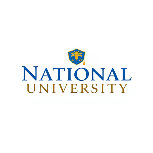 AI Design for College School logo name "National University" with blue and gold style