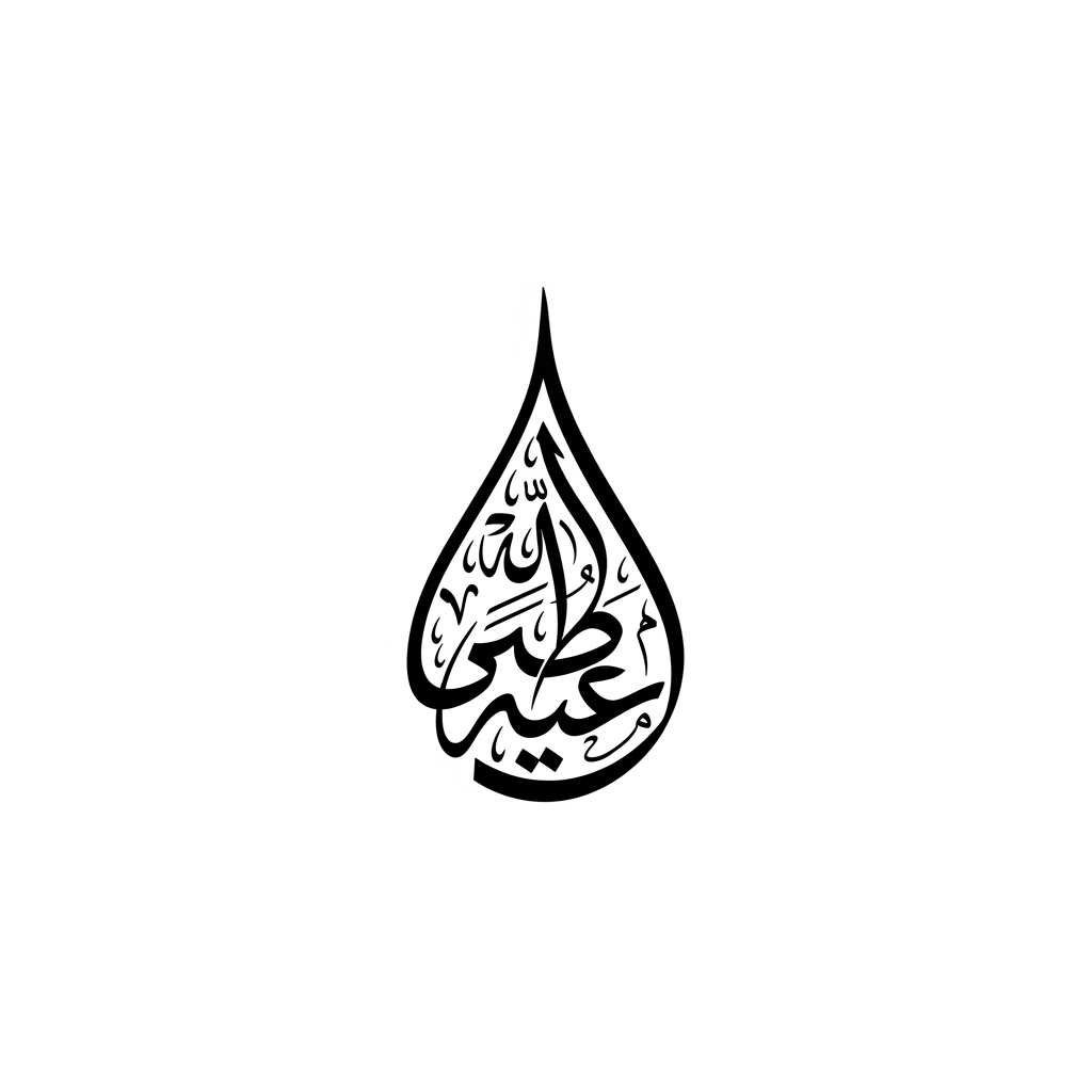 Create an Arabic calligraphy logo for the name حاجی محمد سردارکیٹرنگ سروس  in diwani style. Use smooth curves, tall flowing strokes, and soft loops that connect naturally. Shape the letters into a unified emblem with a slight teardrop feel. Keep the design balanced, clean, and iconic.