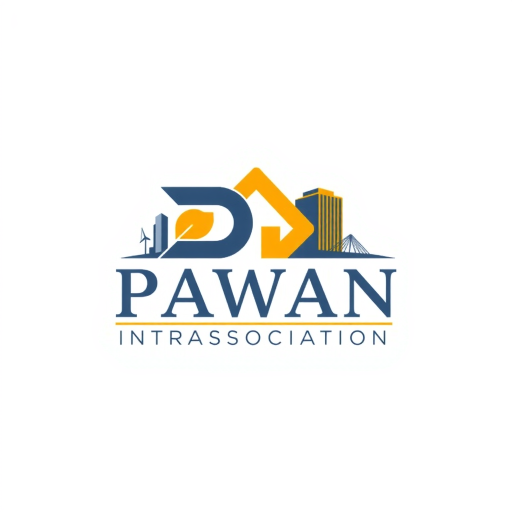 AI Design for its Pawan Association (Combine P and A on the behalf of this) it is a real estate association make it more simpler in terms of only i want "P" and "A" in the logo invert "A" and place it in the starting. I want "A" in terms of "@" and give some infrastructure behind the logo as I said it is a real estate association remove "INTRASSOCAATION" from the logo