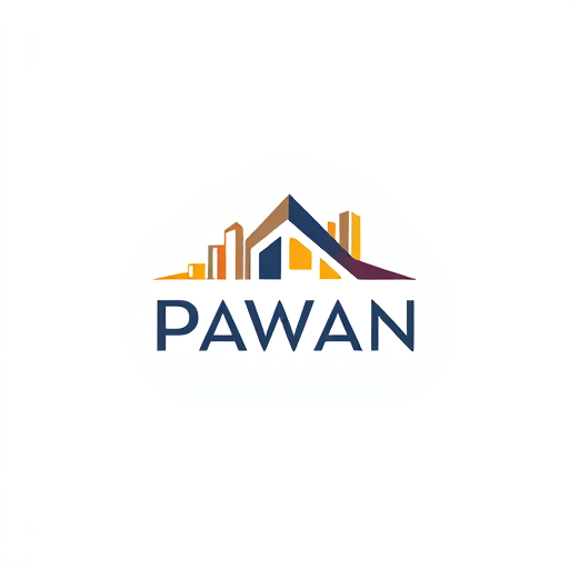 AI Design for its Pawan Association (Combine P and A on the behalf of this) it is a real estate association make it more simpler in terms of only i want "P" and "A" in the logo invert "A" and place it in the starting. I want "A" in terms of "@" and give some infrastructure behind the logo as I said it is a real estate association