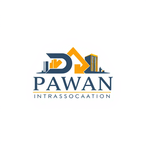 AI Design for its Pawan Association (Combine P and A on the behalf of this) it is a real estate association make it more simpler in terms of only i want "P" and "A" in the logo invert "A" and place it in the starting. I want "A" in terms of "@" and give some infrastructure behind the logo as I said it is a real estate association