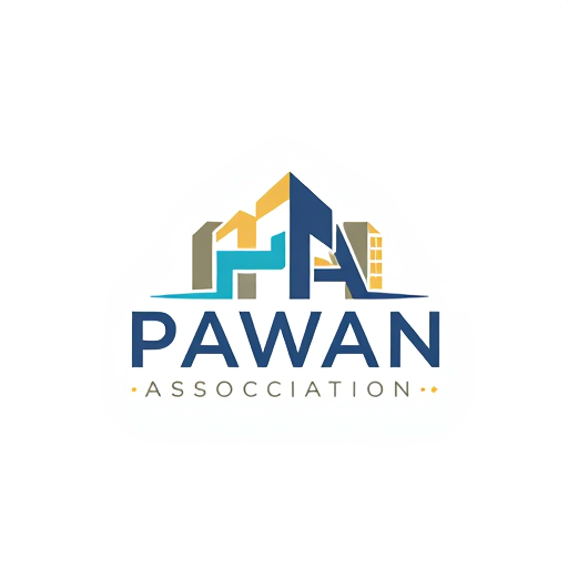 AI Design for its Pawan Association (Combine P and A on the behalf of this) it is a real estate association make it more simpler in terms of only i want "P" and "A" in the logo invert "A" and place it in the starting. I want "A" in terms of "@" and give some infrastructure behind the logo as I said it is a real estate association