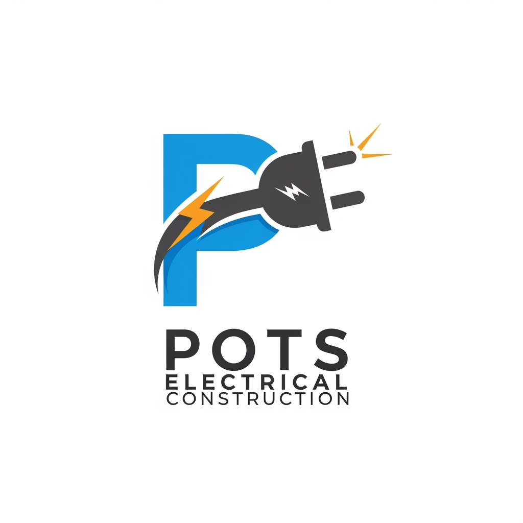 AI Design for electrical construction company, name pots , create a Logo
