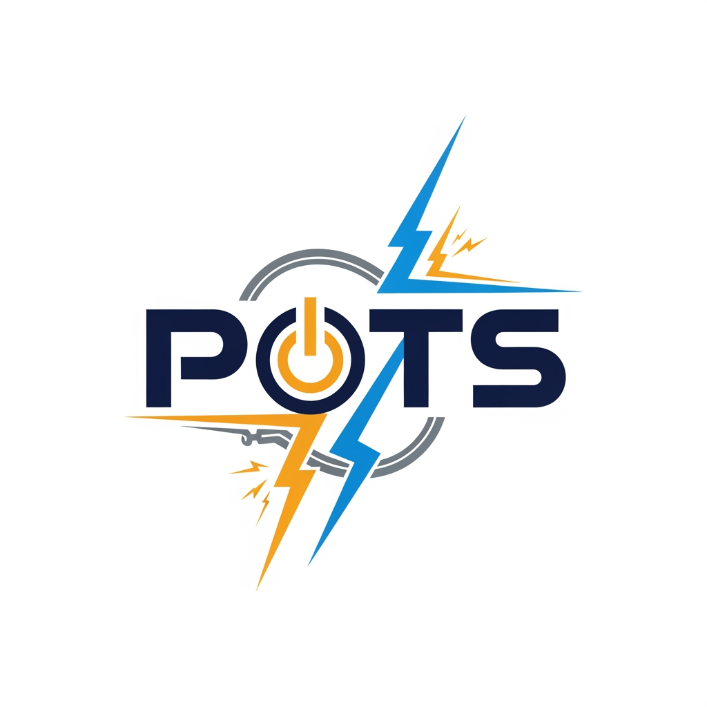 AI Design for electrical construction company, name pots , create a corporate Logo