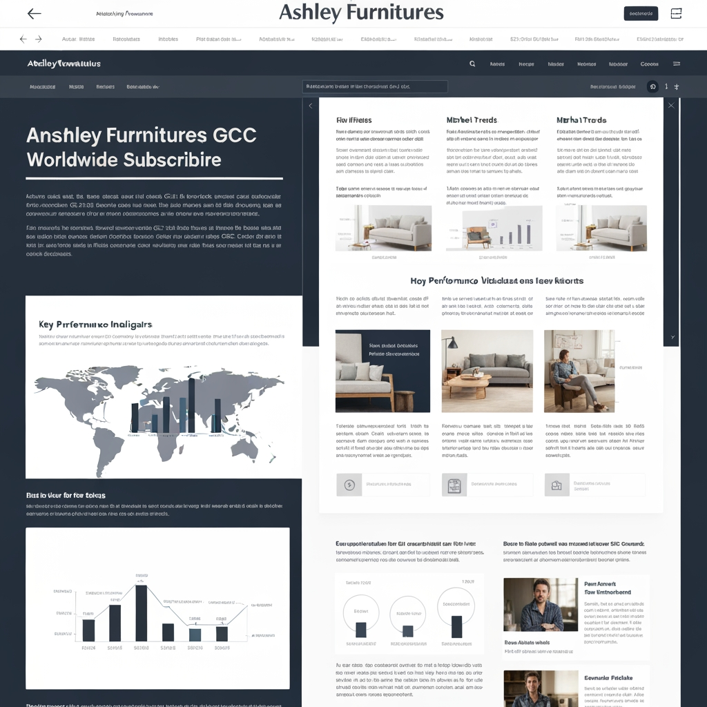 AI Design for Create an interactive newsletter for Ashley Furnitures GCC stakeholders and world wide subscribers for financial year 2025-26 with datas,statistics and images from the web. Also convert into pdf once I confirm