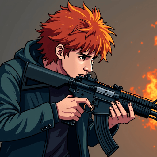 AI Design for give me a picture of voldemord with a Ak47 but with the hair of ron weasley