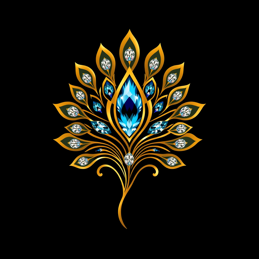 AI Design for I want a beautiful logo combining all these images as a peacock feather for a gold and diamond jewellery brand