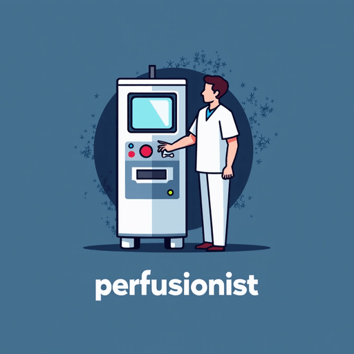 AI Design for Logo for a heart lung machine with an operator. Add text "perfusionist"