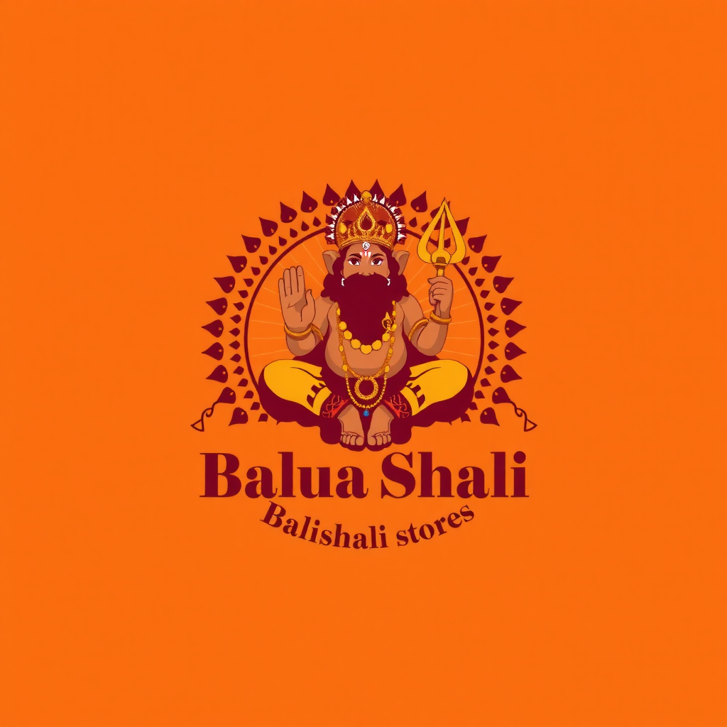 AI Design for create logo for traditional equipment like Gada with Hanuman and the store name is Balshali_Stores