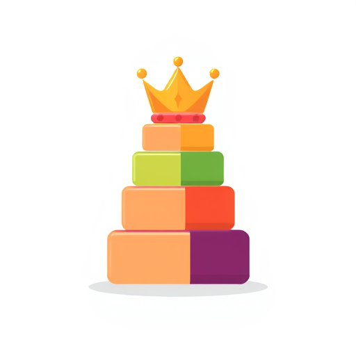 AI Design for A stack of colorful blocks with a crown on top, symbolizing ranking and rewards.