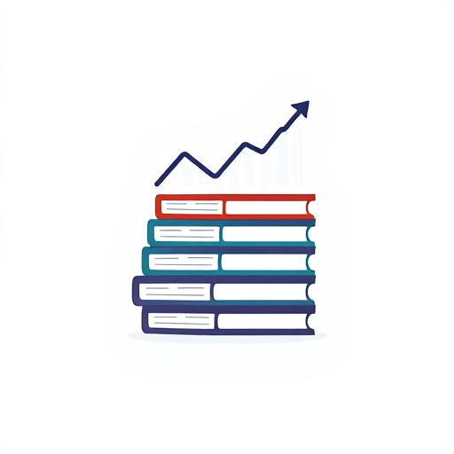 AI Design for A stack of books with a rising graph overlay, representing learning and analysis.