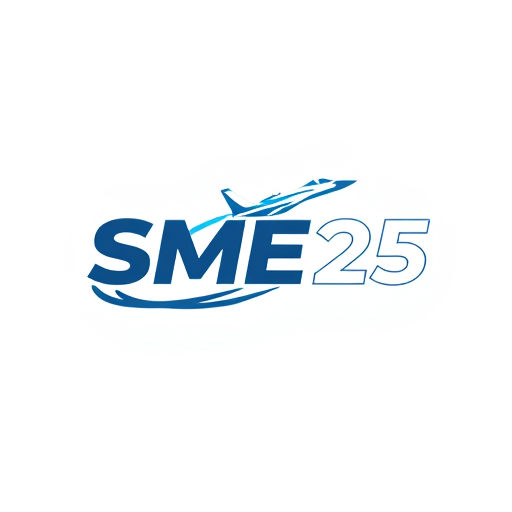 AI Design for a bold logo with the text "SME 25", bold text, add a jet fighter plane maneuvering near the logo and leaving a smoke trail