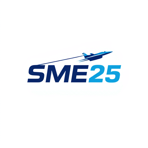 AI Design for a bold logo with the text "SME 25", bold text, add a jet fighter plane maneuvering near the logo and leaving a smoke trail