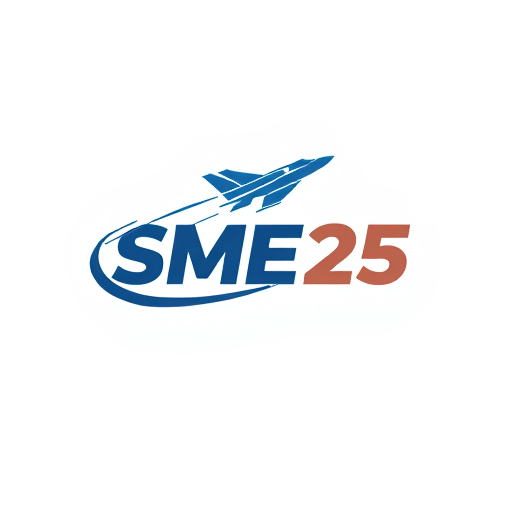 AI Design for a bold logo with the text "SME 25" , bold text, add a jet fighter plane maneuvering near the logo and leaving a smoke trail