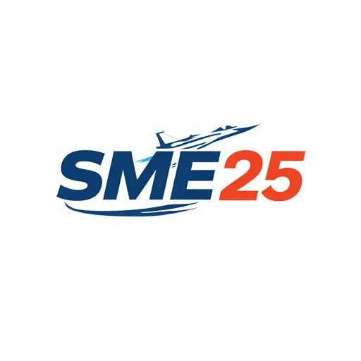 AI Design for a bold logo with the text "SME 25" , bold text, add a jet fighter plane maneuvering near the logo and leaving a smoke trail