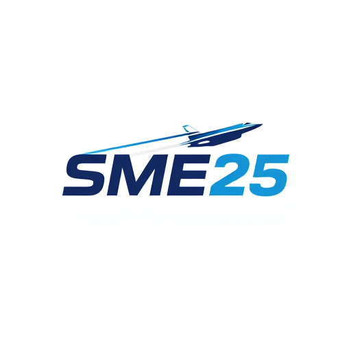AI Design for a bold logo with the text "SME 25" , bold text, add a jet fighter plane maneuvering near the logo and leaving a smoke trail