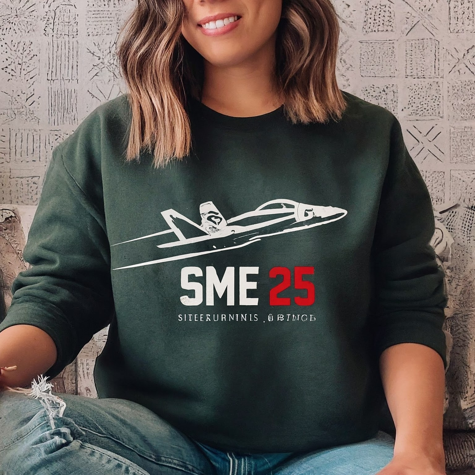 AI Design for a bold logo with the text "SME 25", bold text, add a jet fighter plane maneuvering near the logo and leaving a smoke trail