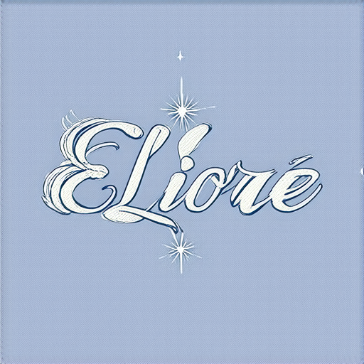 AI Design for Font Style: Choose a serif font or a chic, modern script. A serif font like Didot or Bodoni can exude sophistication, while a script font like Lobster or Great Vibes could suggest elegance and creativity.Custom Lettering: If you want something truly unique, consider having custom lettering designed for E'Lioraé. Incorporate subtle curves or flourishes that evoke light or stars in the lettering itself.Use of Apostrophe ("E"): The apostrophe in E'Lioraé can be styled artistically, perhaps as a small, shining star or as part of the overall fluid design of the name.