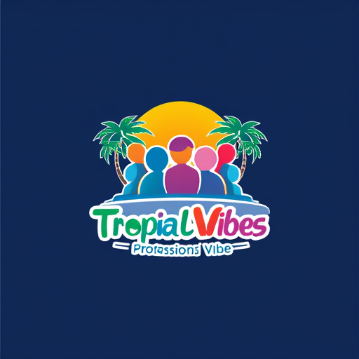AI Design for A logo that has colorful tropical vibes with group of people