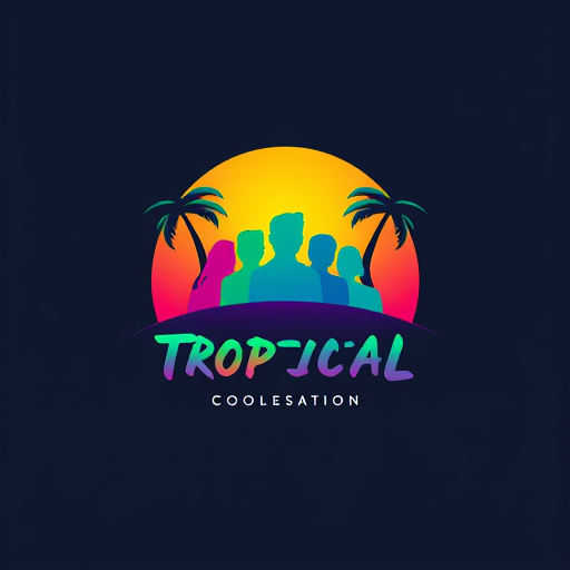 AI Design for A logo that has colorful tropical vibes with group of people