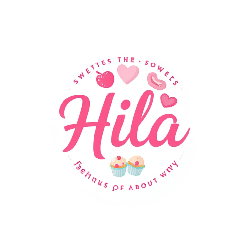 AI Design for A sweet brand called Hila with a short sentence about sweets around the logo