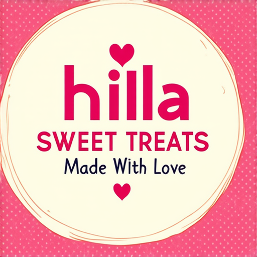 AI Design for a sweet brand called hila with Sweet Treats Made With Love this sentece around the logo