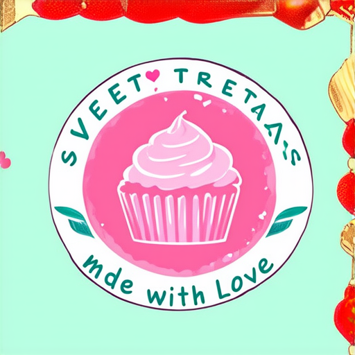 AI Design for a homemade sweet brand with this sentence around the logo Sweet Treats Made With Love