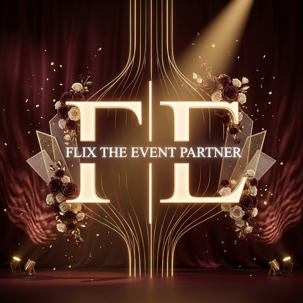AI Design for i want to animate this logo of our stage decor brand flix- the event partner