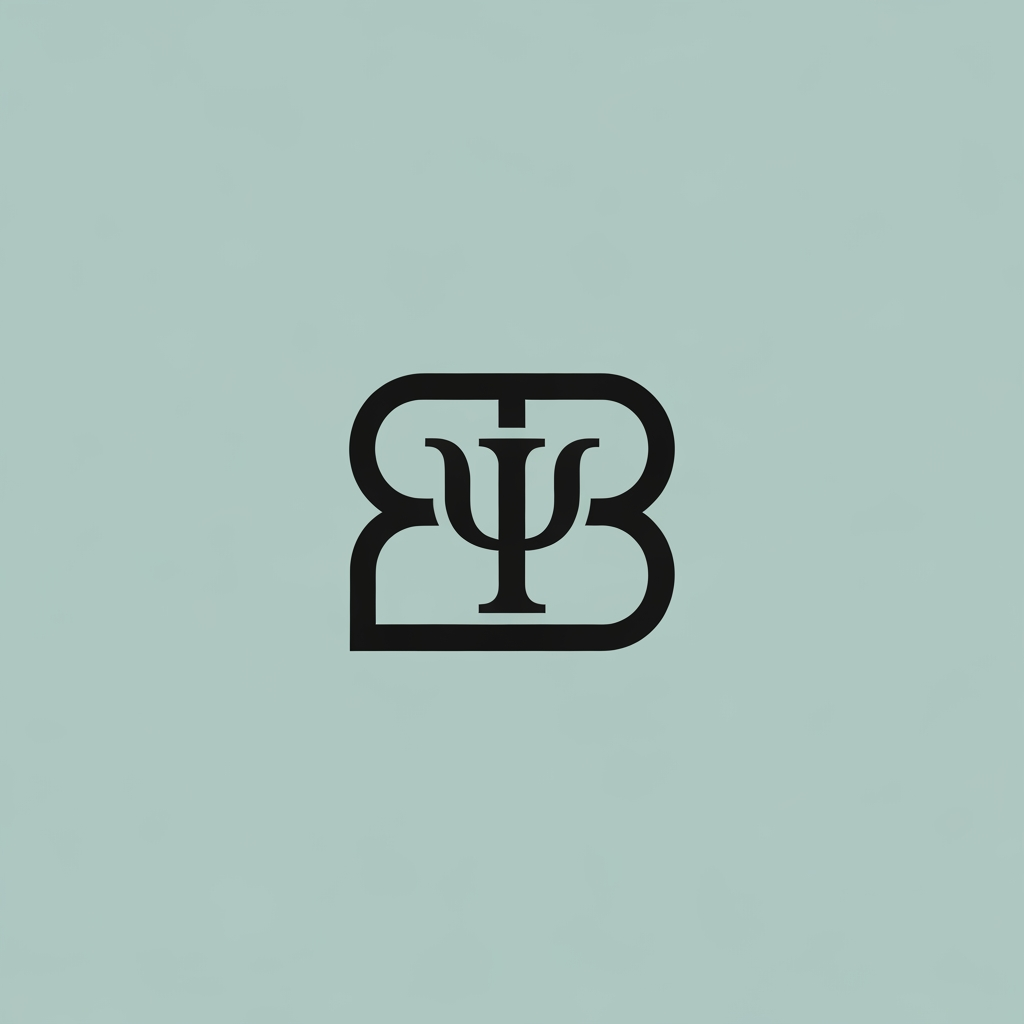 AI Design for A sophisticated and minimalist logo design featuring the letters BB intertwined in a seamless, fluid monoline style. The design subtly integrates the Greek letter Psi, the universal symbol for psychology, into the negative space of the letters. The aesthetic is clean, modern, and professional, using a balanced monochromatic color palette on a solid background to emphasize the smooth, geometric precision of the typography.