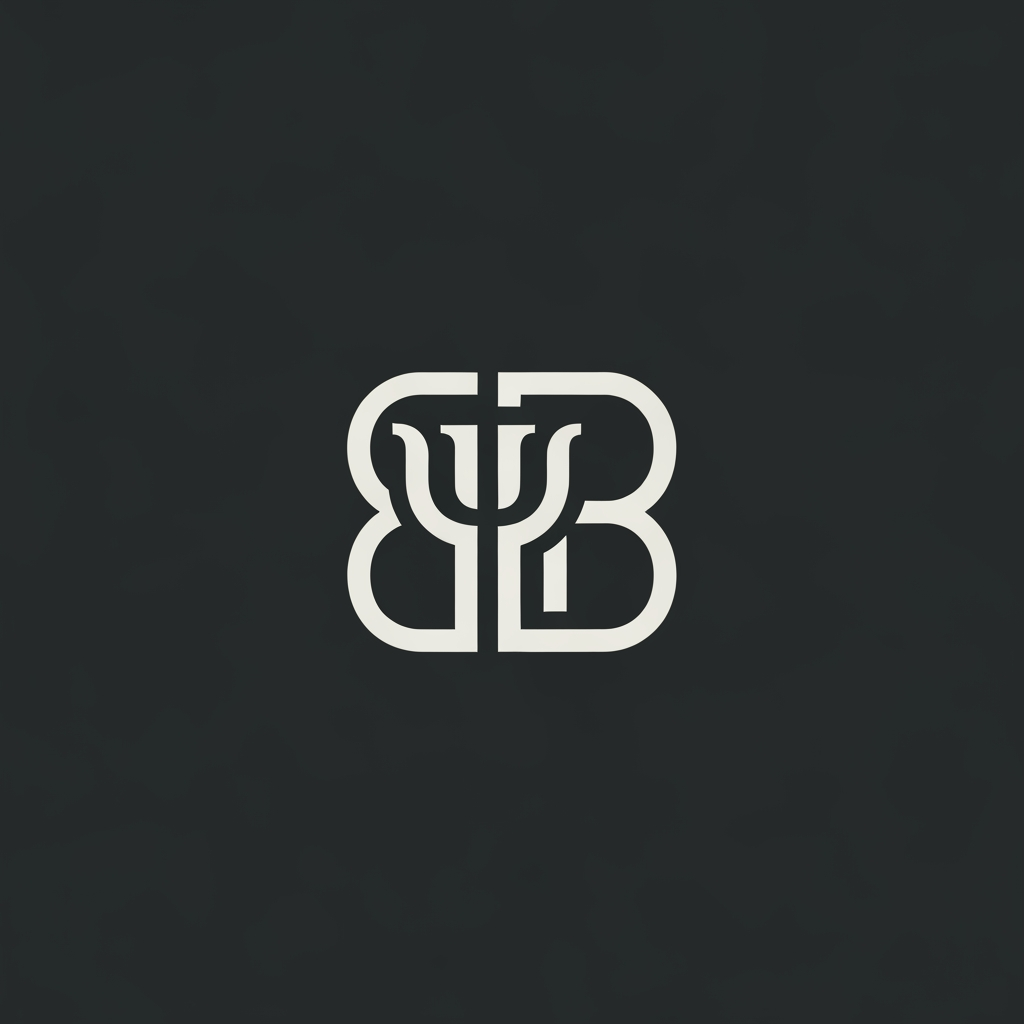 AI Design for A sophisticated and minimalist logo design featuring the letters BB intertwined in a seamless, fluid monoline style. The design subtly integrates the Greek letter Psi, the universal symbol for psychology, into the negative space of the letters. The aesthetic is clean, modern, and professional, using a balanced monochromatic color palette on a solid background to emphasize the smooth, geometric precision of the typography.