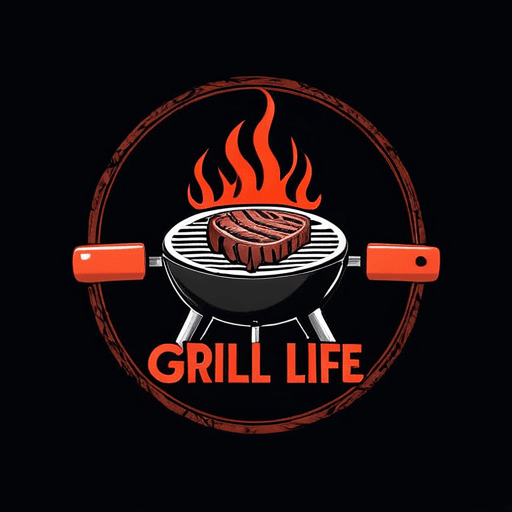 AI Design for A grill with steak cooking, with the text Grill Life 