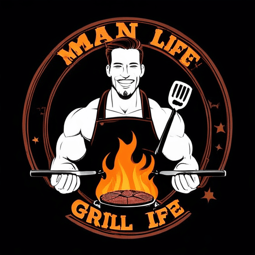 AI Design for A man grilling, with the text Grill Life 