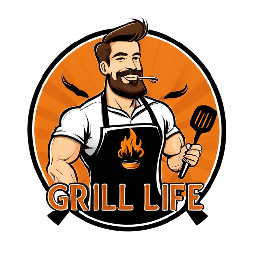 AI Design for A man grilling, with the text Grill Life 