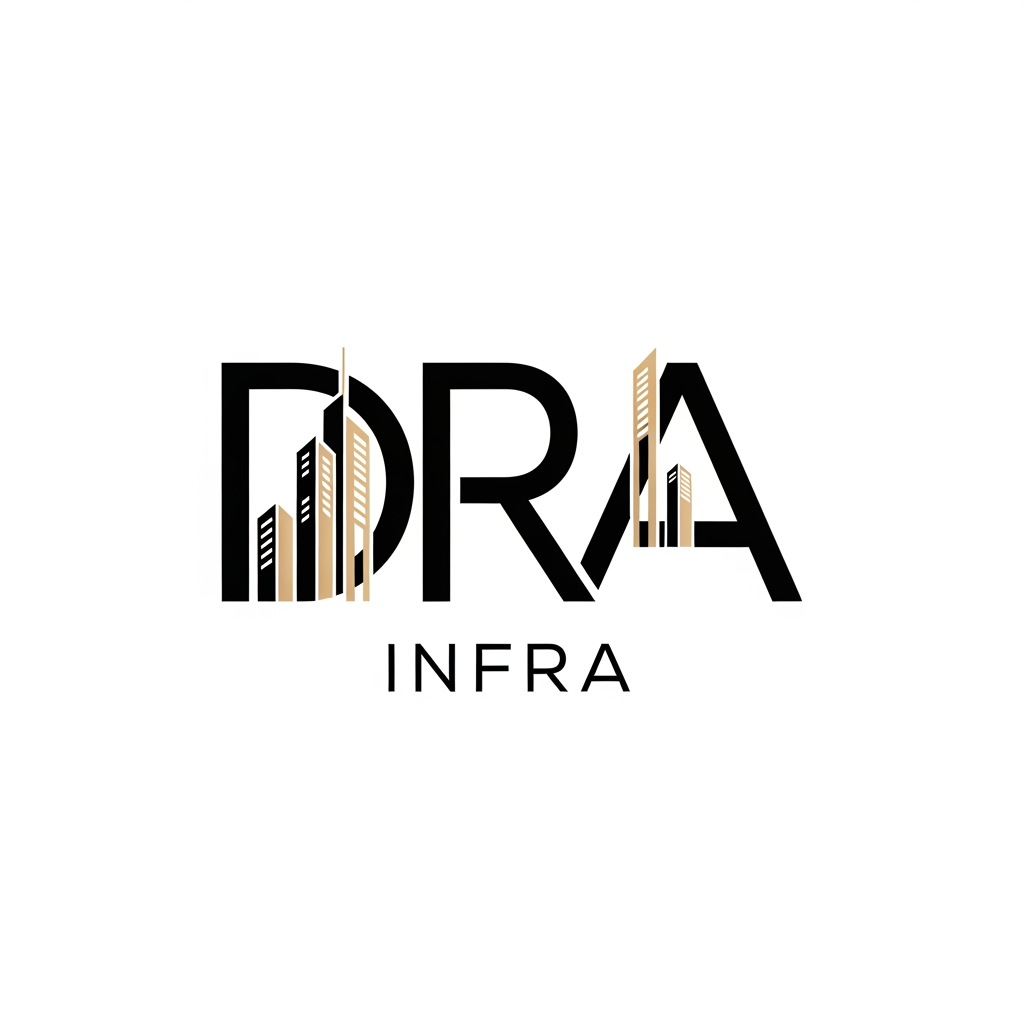AI Design for Design an ultra-modern monogram logo using the letters DRA for "DRA Infra". Integrate subtle skyscraper forms into the negative space of the monogram without using obvious building icons. Premium architecture and infrastructure branding, luxury developer aesthetic, geometric precision, black, white and champagne gold, minimalist vector logo.