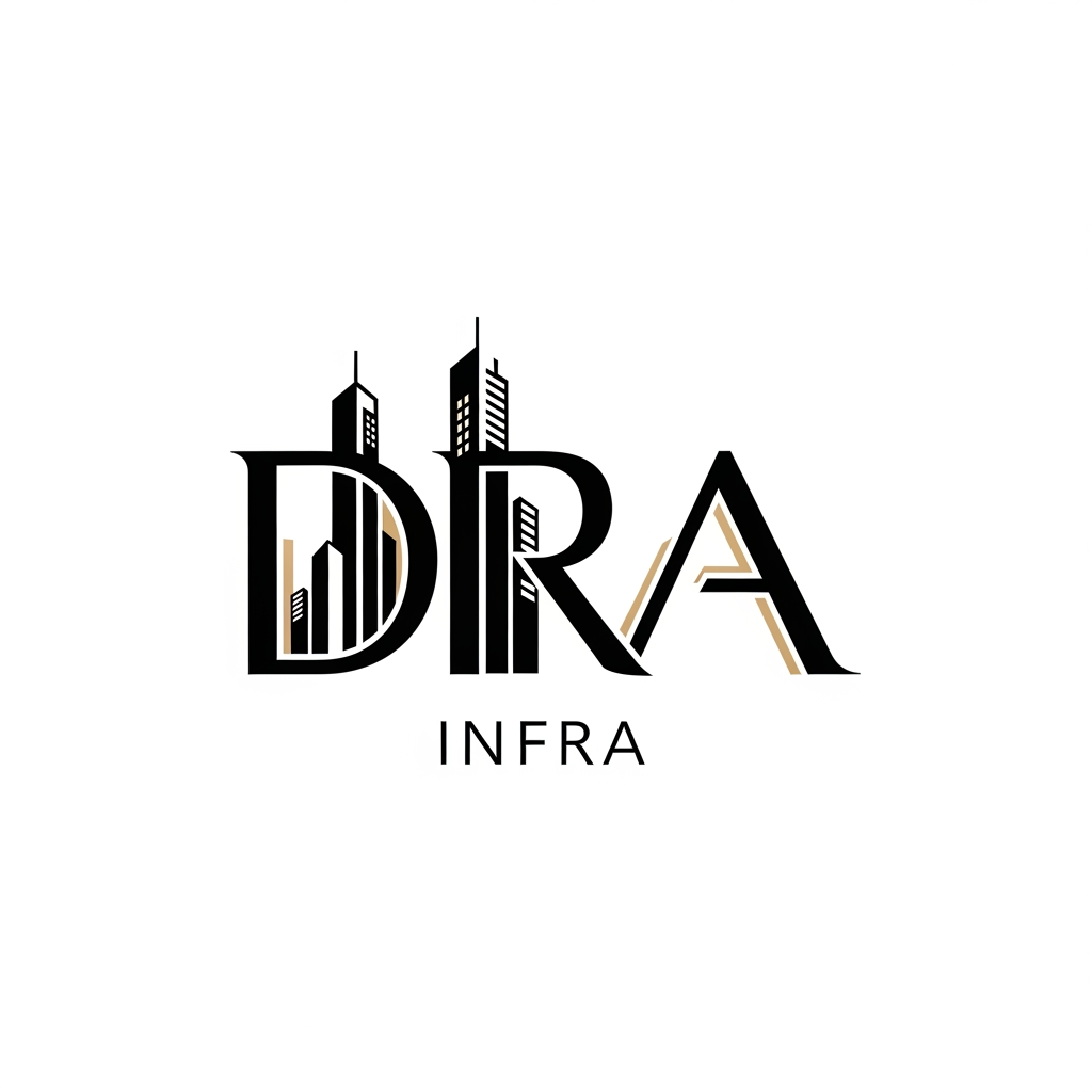 AI Design for Design an ultra-modern monogram logo using the letters DRA for "DRA Infra". Integrate subtle skyscraper forms into the negative space of the monogram without using obvious building icons. Premium architecture and infrastructure branding, luxury developer aesthetic, geometric precision, black, white and champagne gold, minimalist vector logo.
