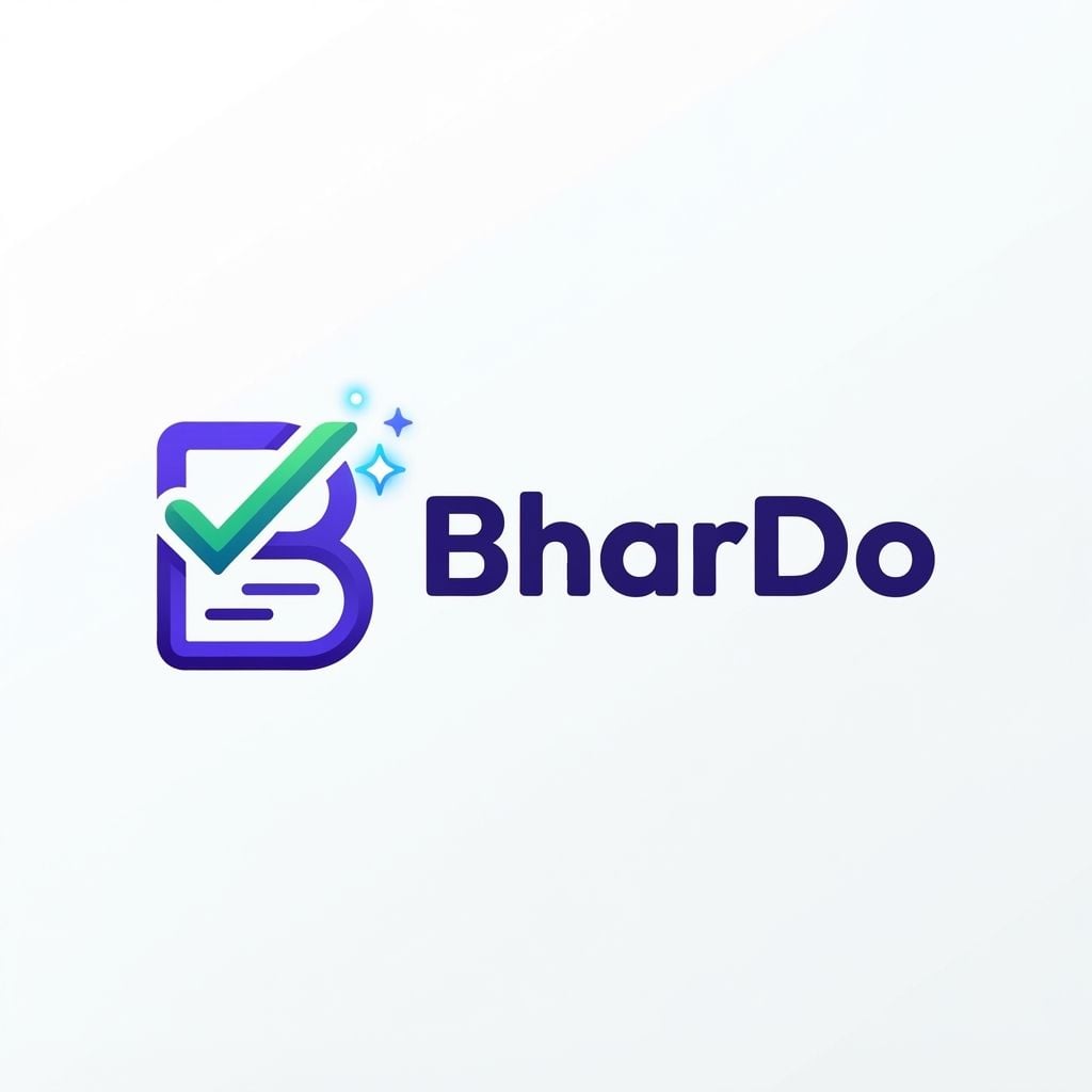 Design a modern, memorable logo for a Chrome extension called **“BharDo”**, an AI-powered job application autofill assistant.

The name “BharDo” means **“fill it for me”**, giving the brand a playful Indian/Gen-Z personality.

Logo concept:

* Create a distinctive icon representing **automatically filling a form**
* Combine a **document/form + checkmark + subtle AI sparkle**
* The icon can creatively incorporate the letter **B**
* Make the concept feel like: **“You bring the job application, BharDo fills it.”**
* Avoid generic robots, brains, circuit boards, or overly obvious AI imagery
* Keep the icon recognizable even at **16×16 px** as a Chrome extension icon

Brand personality:

* Smart
* Fast
* Helpful
* Playful
* Indian/Gen-Z
* Trustworthy
* Tech startup

Typography:

* Bold, modern, rounded sans-serif
* Wordmark: **BharDo**
* Make the capitalization exactly **BharDo**
* Friendly but professional
* Strong visual identity

Colors:

* Primary: vibrant **indigo / purple**
* Accent: **electric blue**
* Small green accent for the completed/checkmark concept
* Optional subtle gradient
* High contrast
* White/transparent background

Visual style:

* Minimal vector logo
* Premium modern SaaS startup
* Clean geometric shapes
* Flat design with very subtle depth if needed
* No excessive gradients
* No mockups
* No browser window
* No unnecessary text

Generate:

1. **BharDo full logo** — icon + wordmark
2. **BharDo standalone icon** — optimized for Chrome extension
3. **1:1 app/extension icon**
4. **Transparent background version**

The final result should look like a **real Indian AI startup brand**, memorable enough that users immediately associate the icon with **automatically filling job applications**.

This is a square 1:1 image for posts. Fill the whole frame edge to edge and scale the subject large. Do not leave empty margin.
