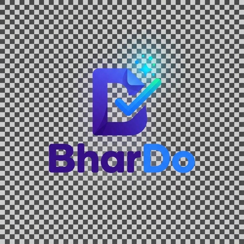 Design a modern, memorable logo for a Chrome extension called **“BharDo”**, an AI-powered job application autofill assistant.

The name “BharDo” means **“fill it for me”**, giving the brand a playful Indian/Gen-Z personality.

Logo concept:

* Create a distinctive icon representing **automatically filling a form**
* Combine a **document/form + checkmark + subtle AI sparkle**
* The icon can creatively incorporate the letter **B**
* Make the concept feel like: **“You bring the job application, BharDo fills it.”**
* Avoid generic robots, brains, circuit boards, or overly obvious AI imagery
* Keep the icon recognizable even at **16×16 px** as a Chrome extension icon

Brand personality:

* Smart
* Fast
* Helpful
* Playful
* Indian/Gen-Z
* Trustworthy
* Tech startup

Typography:

* Bold, modern, rounded sans-serif
* Wordmark: **BharDo**
* Make the capitalization exactly **BharDo**
* Friendly but professional
* Strong visual identity

Colors:

* Primary: vibrant **indigo / purple**
* Accent: **electric blue**
* Small green accent for the completed/checkmark concept
* Optional subtle gradient
* High contrast
* White/transparent background

Visual style:

* Minimal vector logo
* Premium modern SaaS startup
* Clean geometric shapes
* Flat design with very subtle depth if needed
* No excessive gradients
* No mockups
* No browser window
* No unnecessary text

Generate:

1. **BharDo full logo** — icon + wordmark
2. **BharDo standalone icon** — optimized for Chrome extension
3. **1:1 app/extension icon**
4. **Transparent background version**

The final result should look like a **real Indian AI startup brand**, memorable enough that users immediately associate the icon with **automatically filling job applications**.

This is a square 1:1 image for posts. Fill the whole frame edge to edge and scale the subject large. Do not leave empty margin.