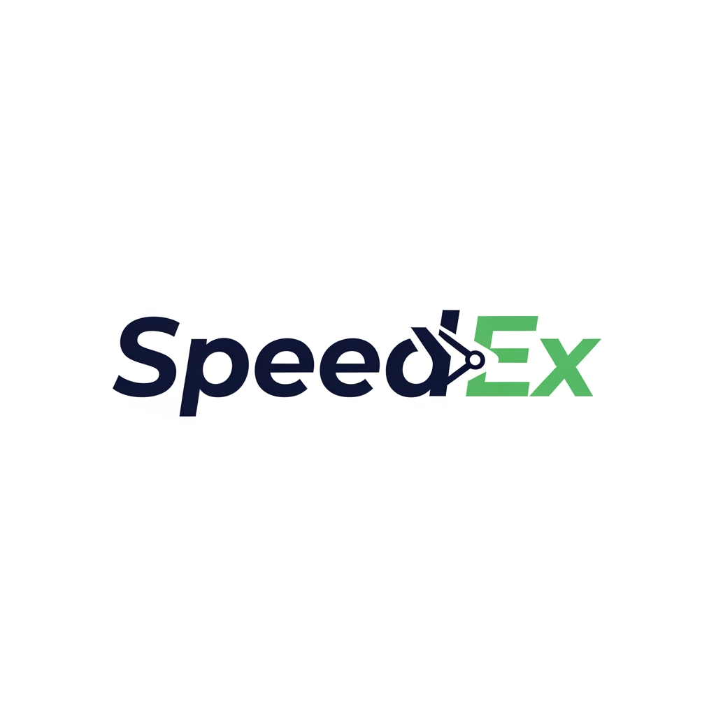 AI Design for Professional vector logo design for a logistics and freight forwarding brand named “SpeedEx”.

Use only the brand name: SpeedEx.

Brand personality: reliable, transparent, modern, professional, calm, fast, digital-first, B2B logistics, practical, trustworthy.

Industry: logistics, freight forwarding, import/export, shipment visibility, documentation, route tracking, integrated 3PL.

Create a clean, modern, premium logo with a symbol + wordmark. The logo should feel fast and reliable, but not flashy. The wordmark should have a slight right-leaning motion feel, suggesting speed and forward movement.

Design direction:
A modern logistics logo using a simple forward arrow, route line, connected node, or directional mark integrated into the “E” or “X” of SpeedEx. The symbol should suggest movement, trade lanes, shipment tracking, and global logistics corridors without using literal trucks, ships, or airplanes.

Style:
Minimalist, flat vector, geometric, clean, scalable, professional B2B, balanced spacing, strong readability, suitable for website header, business card, invoice, social media icon, vehicle branding, and favicon.

Typography:
Modern sans-serif wordmark, geometric or humanist style, slightly customized, similar to Inter, Sora, Manrope, Montserrat, Plus Jakarta Sans, Avenir Next, or Gilroy. No script fonts, no serif fonts, no decorative fonts.

Color palette:
Deep navy blue as the primary color for trust and reliability.
Use one accent color from the following:

* light ocean green for sustainability and modern logistics
* teal for digital visibility
* orange for speed and energy

Preferred color version:
Deep navy + light ocean green + white/off-white.

Logo variations to explore:

1. Forward motion wordmark with a hidden arrow in the “X”
2. Route-tracking icon with connected nodes
3. Minimal global corridor line mark
4. Speed-cut typography with subtle angled letter cuts
5. Ocean-green sustainability logistics mark

Avoid:
literal truck icon, ship icon, airplane icon, complex globe, generic courier swoosh, messy blur, 3D effects, shadows, gradients, clipart, cartoon style, overly detailed illustration, too many colors.

Output should look like a professional vector logo concept, clean white background, centered composition, high contrast, simple shapes, brand-ready, easy to refine in Adobe Illustrator.