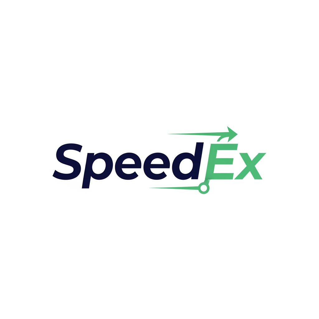 AI Design for Professional vector logo design for a logistics and freight forwarding brand named “SpeedEx”.

Use only the brand name: SpeedEx.

Brand personality: reliable, transparent, modern, professional, calm, fast, digital-first, B2B logistics, practical, trustworthy.

Industry: logistics, freight forwarding, import/export, shipment visibility, documentation, route tracking, integrated 3PL.

Create a clean, modern, premium logo with a symbol + wordmark. The logo should feel fast and reliable, but not flashy. The wordmark should have a slight right-leaning motion feel, suggesting speed and forward movement.

Design direction:
A modern logistics logo using a simple forward arrow, route line, connected node, or directional mark integrated into the “E” or “X” of SpeedEx. The symbol should suggest movement, trade lanes, shipment tracking, and global logistics corridors without using literal trucks, ships, or airplanes.

Style:
Minimalist, flat vector, geometric, clean, scalable, professional B2B, balanced spacing, strong readability, suitable for website header, business card, invoice, social media icon, vehicle branding, and favicon.

Typography:
Modern sans-serif wordmark, geometric or humanist style, slightly customized, similar to Inter, Sora, Manrope, Montserrat, Plus Jakarta Sans, Avenir Next, or Gilroy. No script fonts, no serif fonts, no decorative fonts.

Color palette:
Deep navy blue as the primary color for trust and reliability.
Use one accent color from the following:

* light ocean green for sustainability and modern logistics
* teal for digital visibility
* orange for speed and energy

Preferred color version:
Deep navy + light ocean green + white/off-white.

Logo variations to explore:

1. Forward motion wordmark with a hidden arrow in the “X”
2. Route-tracking icon with connected nodes
3. Minimal global corridor line mark
4. Speed-cut typography with subtle angled letter cuts
5. Ocean-green sustainability logistics mark

Avoid:
literal truck icon, ship icon, airplane icon, complex globe, generic courier swoosh, messy blur, 3D effects, shadows, gradients, clipart, cartoon style, overly detailed illustration, too many colors.

Output should look like a professional vector logo concept, clean white background, centered composition, high contrast, simple shapes, brand-ready, easy to refine in Adobe Illustrator.