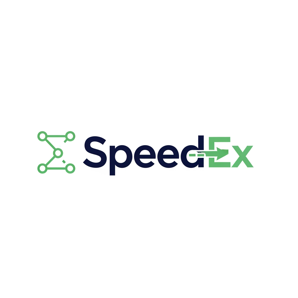 AI Design for Professional vector logo design for a logistics and freight forwarding brand named “SpeedEx”.

Use only the brand name: SpeedEx.

Brand personality: reliable, transparent, modern, professional, calm, fast, digital-first, B2B logistics, practical, trustworthy.

Industry: logistics, freight forwarding, import/export, shipment visibility, documentation, route tracking, integrated 3PL.

Create a clean, modern, premium logo with a symbol + wordmark. The logo should feel fast and reliable, but not flashy. The wordmark should have a slight right-leaning motion feel, suggesting speed and forward movement.

Design direction:
A modern logistics logo using a simple forward arrow, route line, connected node, or directional mark integrated into the “E” or “X” of SpeedEx. The symbol should suggest movement, trade lanes, shipment tracking, and global logistics corridors without using literal trucks, ships, or airplanes.

Style:
Minimalist, flat vector, geometric, clean, scalable, professional B2B, balanced spacing, strong readability, suitable for website header, business card, invoice, social media icon, vehicle branding, and favicon.

Typography:
Modern sans-serif wordmark, geometric or humanist style, slightly customized, similar to Inter, Sora, Manrope, Montserrat, Plus Jakarta Sans, Avenir Next, or Gilroy. No script fonts, no serif fonts, no decorative fonts.

Color palette:
Deep navy blue as the primary color for trust and reliability.
Use one accent color from the following:

* light ocean green for sustainability and modern logistics
* teal for digital visibility
* orange for speed and energy

Preferred color version:
Deep navy + light ocean green + white/off-white.

Logo variations to explore:

1. Forward motion wordmark with a hidden arrow in the “X”
2. Route-tracking icon with connected nodes
3. Minimal global corridor line mark
4. Speed-cut typography with subtle angled letter cuts
5. Ocean-green sustainability logistics mark

Avoid:
literal truck icon, ship icon, airplane icon, complex globe, generic courier swoosh, messy blur, 3D effects, shadows, gradients, clipart, cartoon style, overly detailed illustration, too many colors.

Output should look like a professional vector logo concept, clean white background, centered composition, high contrast, simple shapes, brand-ready, easy to refine in Adobe Illustrator.